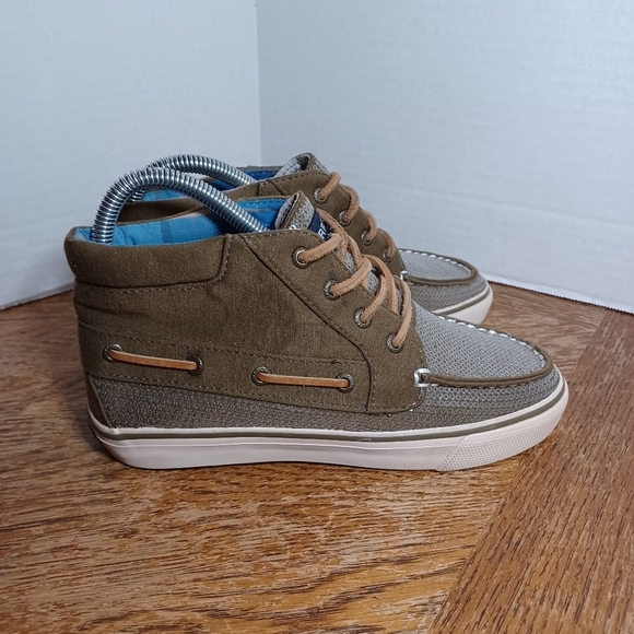 Sperry Womens Top-Sider Shoes Sz 5.5 Sequins Olive Green Hightops Lace Up. See p - Picture 1 of 9